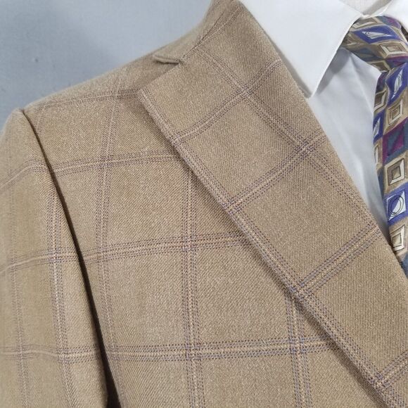 T Harris sport coat blazer suit jacket men's 40R brown window pane silk wool - Picture 4 of 12